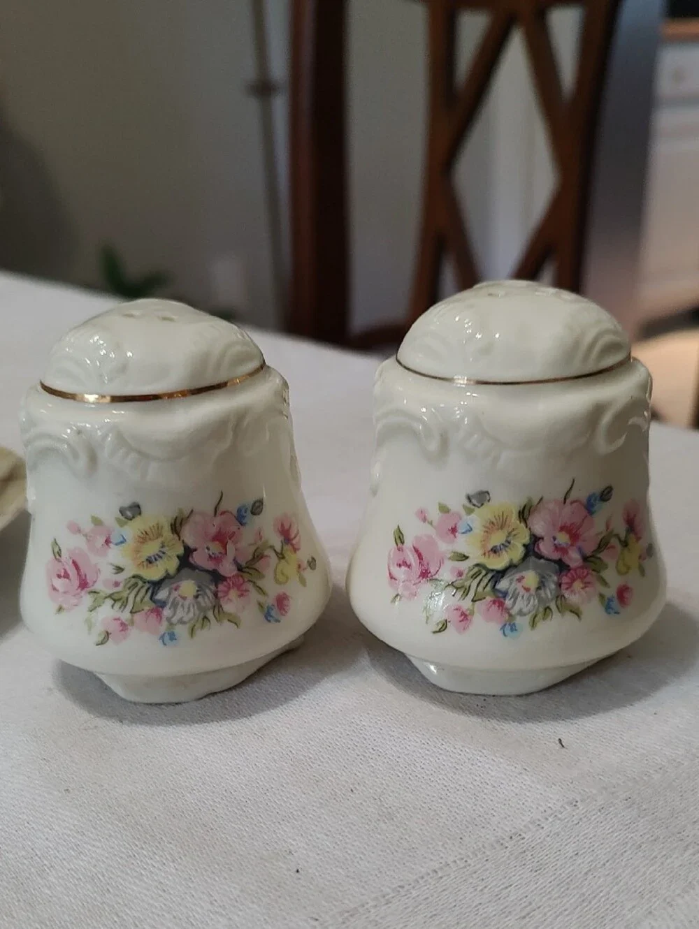 Porcelain Floral Demitasse Cup & Saucer with Salt and Pepper Shakers - Cream